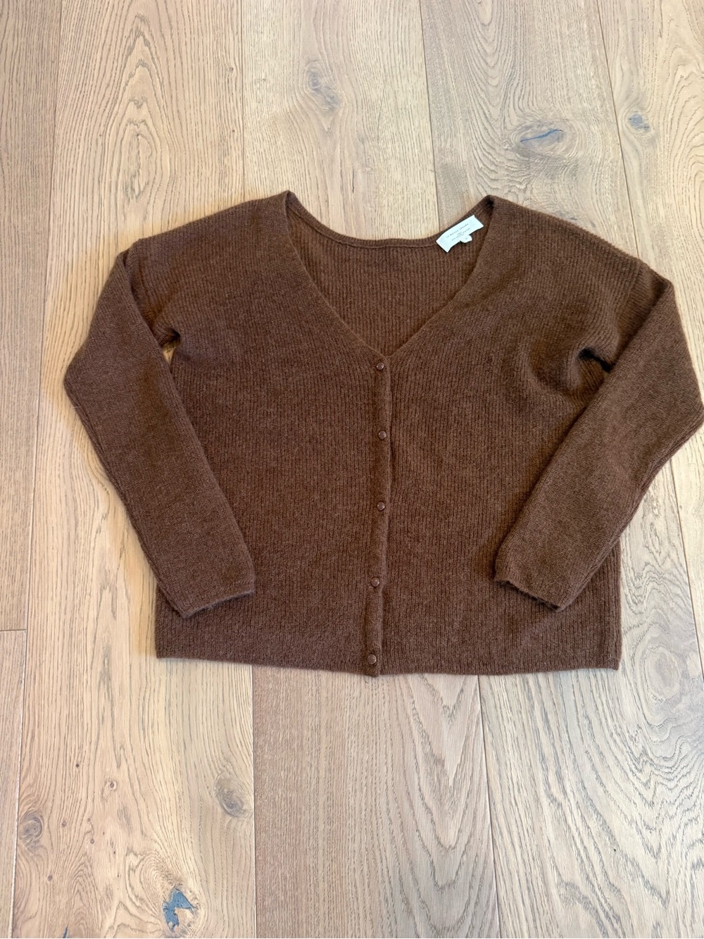 Sezane Rust Brown V-Neck Button Sweater - Picture 4 of 5